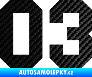 Samolepka Startovní číslo 03 3D karbon černý