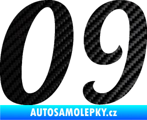 Samolepka Startovní číslo 09 typ 3  3D karbon černý