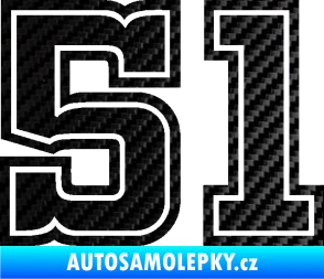 Samolepka Startovní číslo 51 typ 5 3D karbon černý