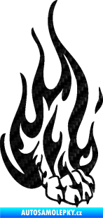 Samolepka Tlapa v plamenech pravá 3D karbon černý
