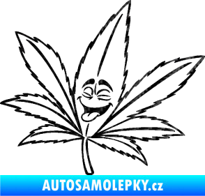 Samolepka Travka 003 levá lístek marihuany s obličejem 3D karbon černý