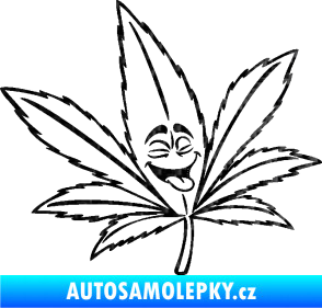Samolepka Travka 003 pravá lístek marihuany s obličejem 3D karbon černý