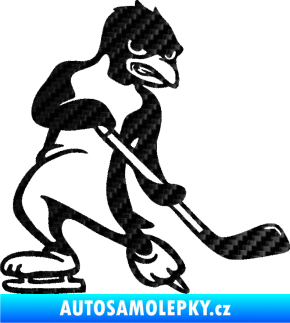 Samolepka Tučňák hokejista pravá 3D karbon černý