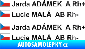 Samolepka Vlajka ČR se jménem a krevní skupinou 3D karbon černý