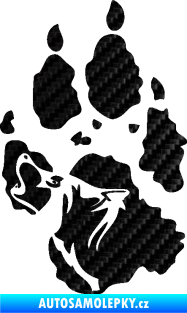 Samolepka Vlk 018 pravá stopa s vlčím obrysem 3D karbon černý