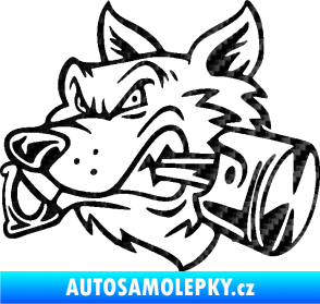 Samolepka Vlk 032 levá moto s pístem 3D karbon černý