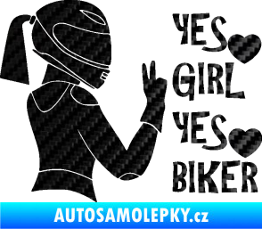 Samolepka Yes girl, yes biker motorkářka 3D karbon černý