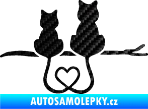 Samolepka Zamilované kočky spojené ocásky pravá 3D karbon černý