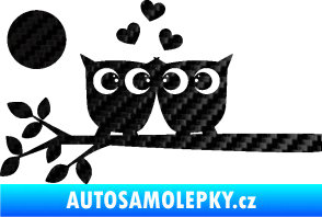 Samolepka Zamilované sovy levá na větvičce 3D karbon černý