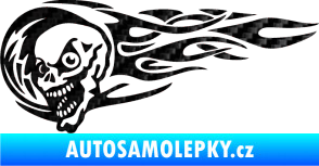 Samolepka Zubatka levá lebka v plamenech 3D karbon černý