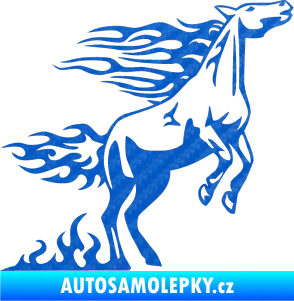 Samolepka Animal flames 001 pravá kůň 3D karbon modrý