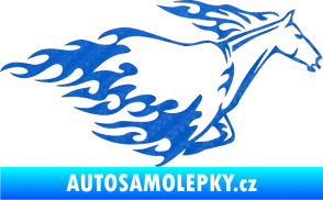 Samolepka Animal flames 003 pravá kůň 3D karbon modrý