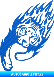 Samolepka Animal flames 015 levá tygr 3D karbon modrý
