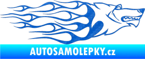 Samolepka Animal flames 017 pravá vlk 3D karbon modrý