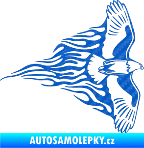 Samolepka Animal flames 019 pravá letící orel 3D karbon modrý