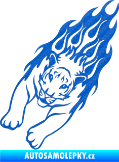 Samolepka Animal flames 024 levá tygr 3D karbon modrý