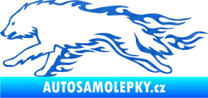 Samolepka Animal flames 032 levá vlk 3D karbon modrý