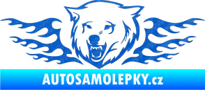 Samolepka Animal flames 034 levá  vlk 3D karbon modrý