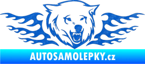 Samolepka Animal flames 034 pravá  vlk 3D karbon modrý