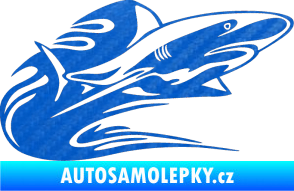 Samolepka Animal flames 037 pravá žralok 3D karbon modrý