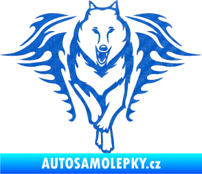 Samolepka Animal flames 039 pravá  vlk 3D karbon modrý