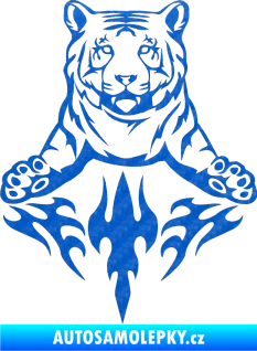 Samolepka Animal flames 045 levá tygr 3D karbon modrý