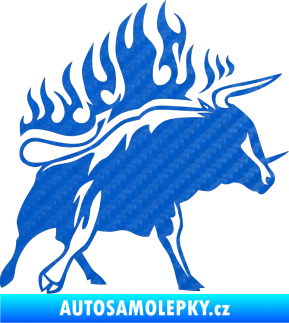 Samolepka Animal flames 055 pravá býk 3D karbon modrý