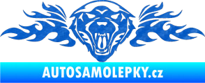 Samolepka Animal flames 058 levá vlk 3D karbon modrý