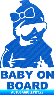 Samolepka Baby on board 001 pravá s textem miminko s brýlemi a s mašlí 3D karbon modrý