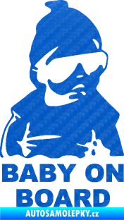 Samolepka Baby on board 002 pravá s textem miminko s brýlemi 3D karbon modrý