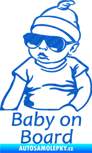 Samolepka Baby on board 003 levá s textem miminko s brýlemi 3D karbon modrý