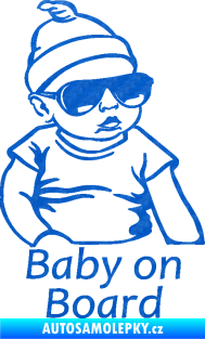 Samolepka Baby on board 003 pravá s textem miminko s brýlemi 3D karbon modrý