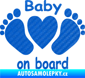 Samolepka Baby on board 004 s textem nožičky se srdíčkem 3D karbon modrý