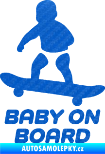 Samolepka Baby on board 008 levá skateboard 3D karbon modrý
