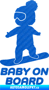 Samolepka Baby on board 009 levá snowboard 3D karbon modrý