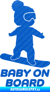 Samolepka Baby on board 009 pravá snowboard 3D karbon modrý