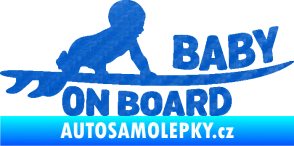Samolepka Baby on board 010 pravá surfing 3D karbon modrý