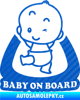 Samolepka Baby on board 011 levá s nápisem 3D karbon modrý