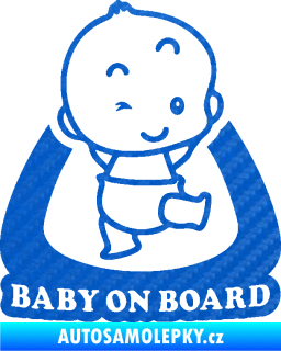 Samolepka Baby on board 011 pravá s nápisem 3D karbon modrý