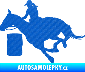 Samolepka Barrel racing 001 levá cowgirl rodeo 3D karbon modrý