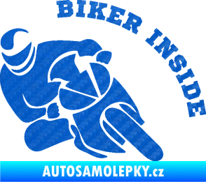 Samolepka Biker inside 002 levá motorkář 3D karbon modrý