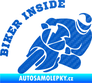 Samolepka Biker inside 002 pravá motorkář 3D karbon modrý