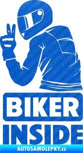 Samolepka Biker inside 003 levá motorkář 3D karbon modrý