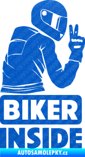 Samolepka Biker inside 003 pravá motorkář 3D karbon modrý