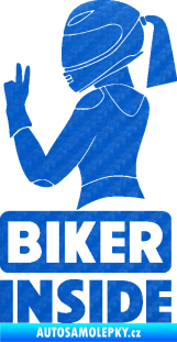 Samolepka Biker inside 004 levá motorkářka 3D karbon modrý