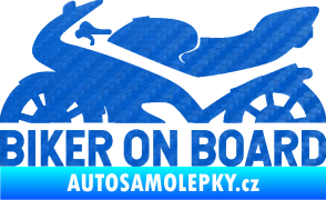 Samolepka Biker on board levá motorka 3D karbon modrý