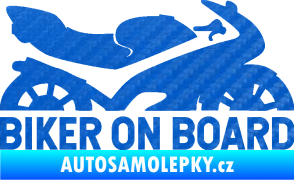 Samolepka Biker on board pravá motorka 3D karbon modrý