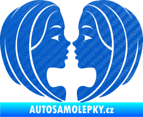 Samolepka Blíženci 002  3D karbon modrý