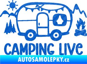 Samolepka Camping live 001 pravá cestování v karavanu 3D karbon modrý