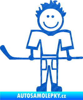 Samolepka Cartoon family kluk 002 levá hokejista 3D karbon modrý